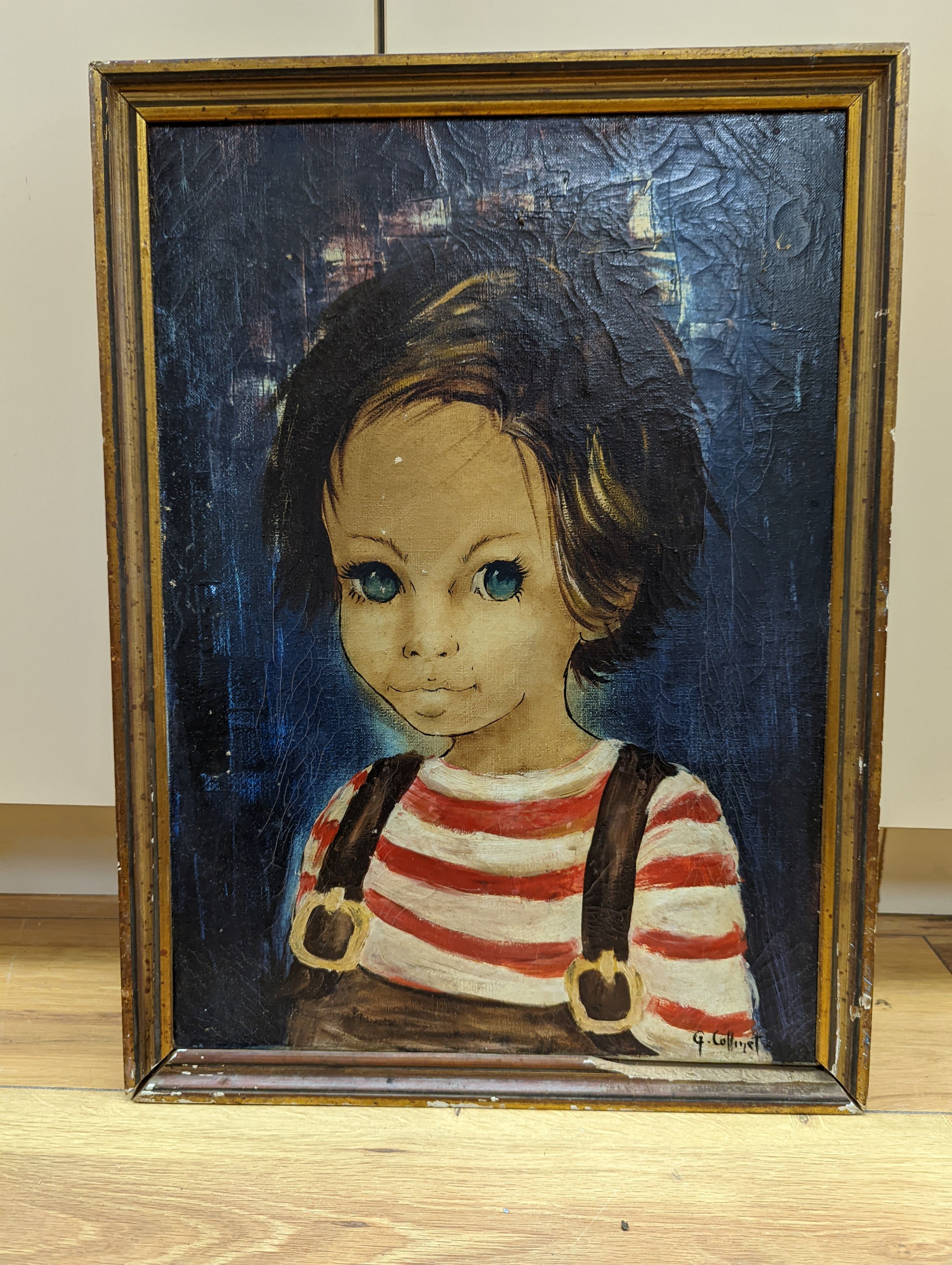 G. Collinet, oil on canvas, Portrait of a child in striped jumper, signed, 45 x 32cm